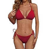 Zuvebamyo Women's Two Piece Bikini Swimsuit Sexy Ribbed Triangle Top Bathing Suits String Cheeky Bikini Sets