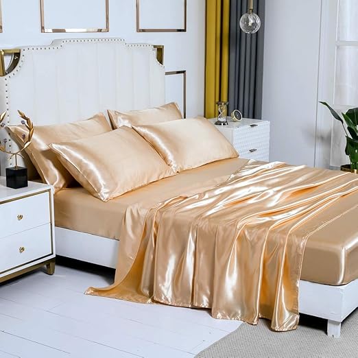 TANPAUL 6 Pieces Silk Bed Sheet Set Luxury Rich Satin