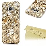 S8 Plus Case,Samsung Galaxy S8 Plus Case 3D Handmade Bling Gold Diamond Bag Flowers Silver Crown with Shiny Sparkle Rhinestone Gems Crystal Clear Full Body Protection Hard PC Cover by Mavis's Diary