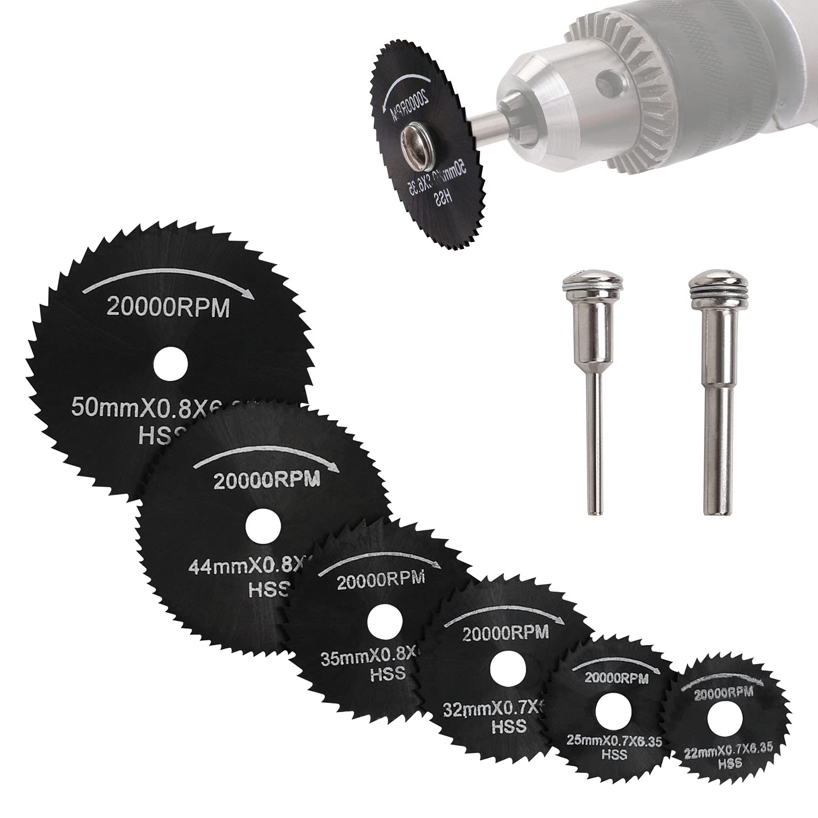 Photo 1 of Weikeisa Mini Circular Saw Blade,HSS High-Speed Steel Saw Blade, for Dremel Fordom Cutting Rotary Tools Wheel Set, for Wood, Plastic, Soft Metal, with 6 Cutting Blades 1/8" Spindle and 1/4" Spindle