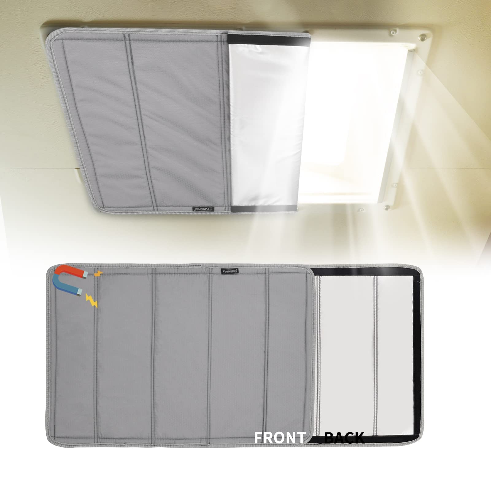 Photo 1 of RVINGPRO Magnetic RV Skylight Shade 16"x25", Double-Side Foldable RV Vent Blackout Shade, Reflective RV Skylight Shade Cover for Inside Camper, with Storage Bag, Sliver Grey