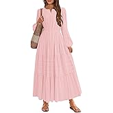 HOSIKA Girls Long Sleeve Dress V Neck Elastic Waist Tiered Flowy A-line Fall Maxi Dresses with Pockets for 6-12 Y