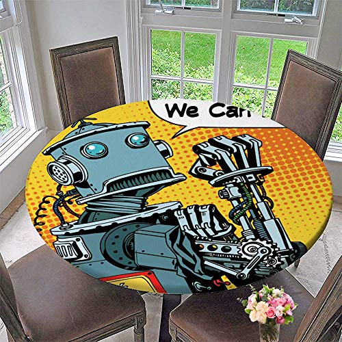PINAFORE HOME Modern Table Cloth The Robot we can do it The Protest Power of The Machine Future Technology Indoor or Outdoor Parties 43.5"-47.5" Round (Elastic Edge)