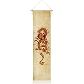DigiTizerArt Hanging Canvas Wall Art Poster Tapestry - Chinese Soaring Golden Dragon Totem, Traditional Asian Design, HD Printed Wall Decor for dorm bedroom (13x53 Inches)