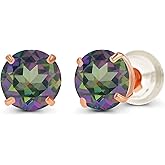 Solid 14K Yellow or White or Rose Gold 6mm Round Genuine Birthstone Gemstone Prong Set Stud Earrings For Women