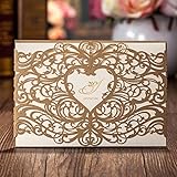 WISHMADE Laser Cut Invitations Cards Sets Gold 50 Pieces for Wedding Birthday Bridal Shower with Envelopes and White Printable Paper Kits