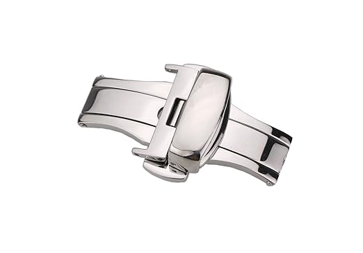 22mm Mens Broad Stainless Steel Watch Strap Buckle in Silver Top-Grade Deployant Watch Belt Clasp