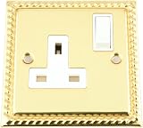 A5 Products Polished Brass Georgian 1 Gang 13A Single Wall Plug Socket White view 1