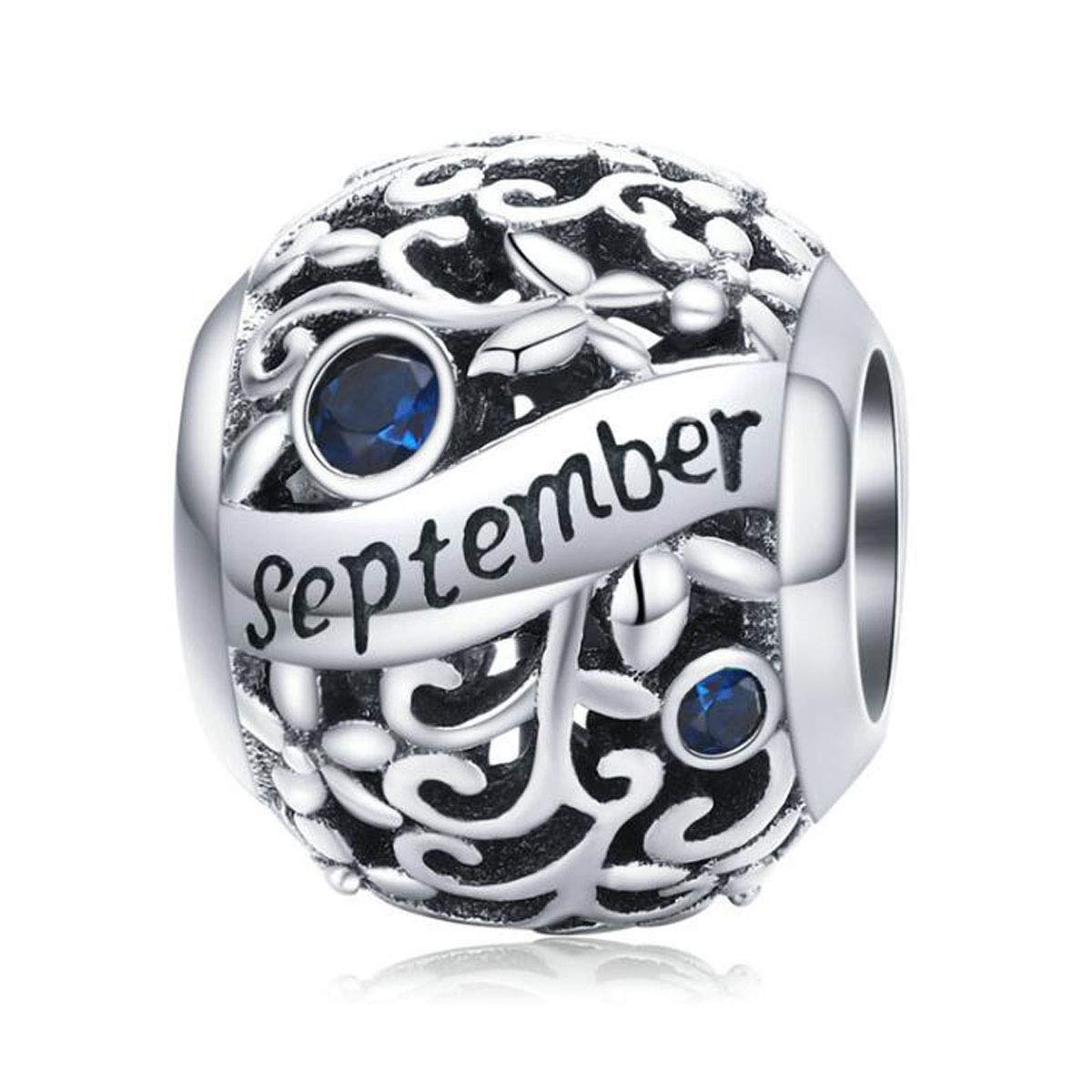 Women September October Birthstone Charm Beads 925 Sterling Silver Charms Happy Birthday 12 Birthstone Charms fit for Pandora Bracelets (September Birthstone Charm)