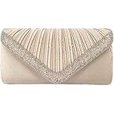 COAIMANEY Fashion Womens Jane Satin Pleated Clutch Evening Bag Crossbody Bag Purse with Chain for Wedding Party Prom