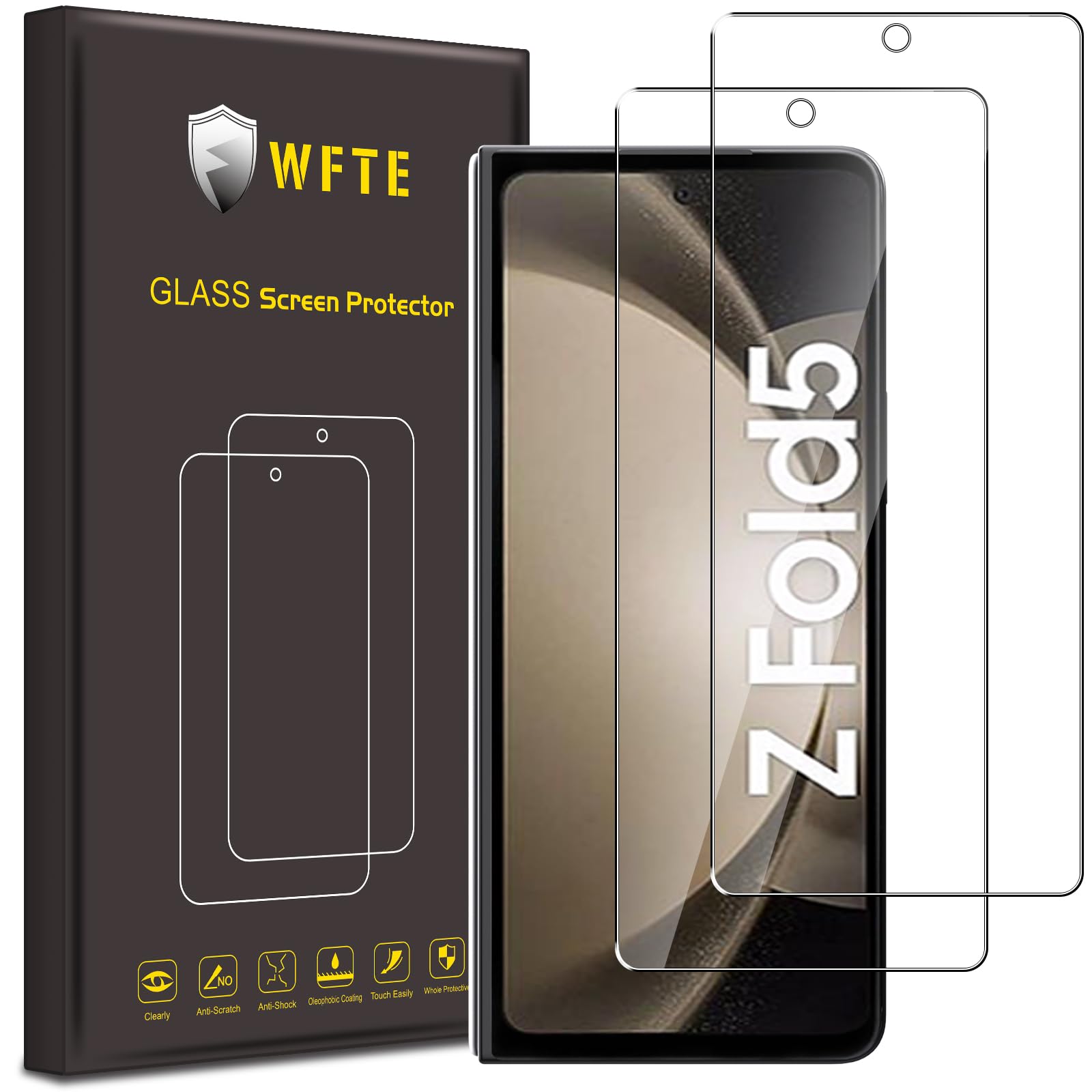 WFTE [2-Pack Screen Protector for Samsung Galaxy Z Fold 5,Anti-Scratch,High Transparency,Anti-fingerprint,Bubble-Free,Dust-Free Premium Screen Protector Tempered Glass For Samsung Galaxy Z Fold5