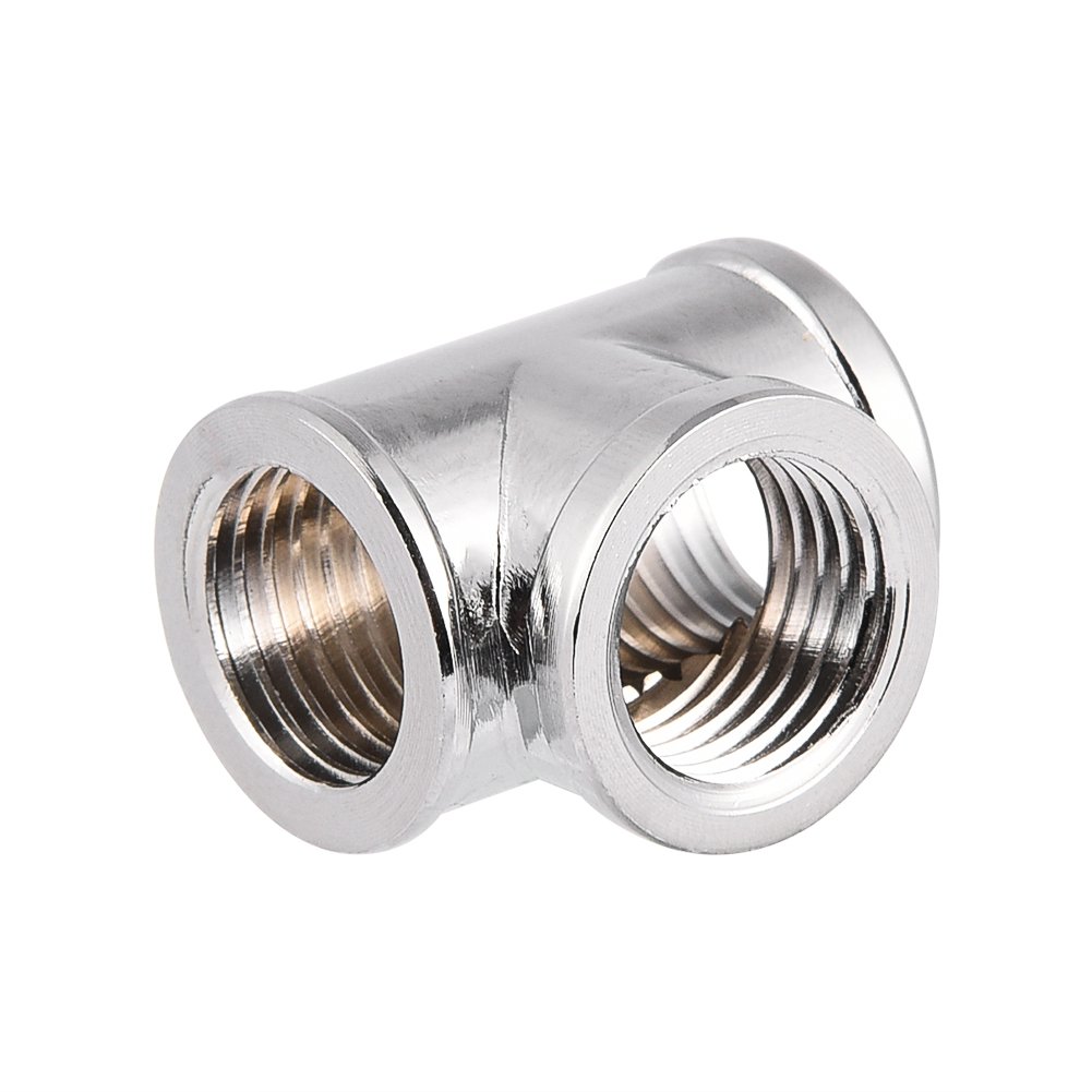 T Shape Fitting,G1/4 Thread 3 Way T Shape Fitting Splitter Adapter for PC Water Cooling System,ID12.9mm; OD17mm,Chrome Plated Brass Material