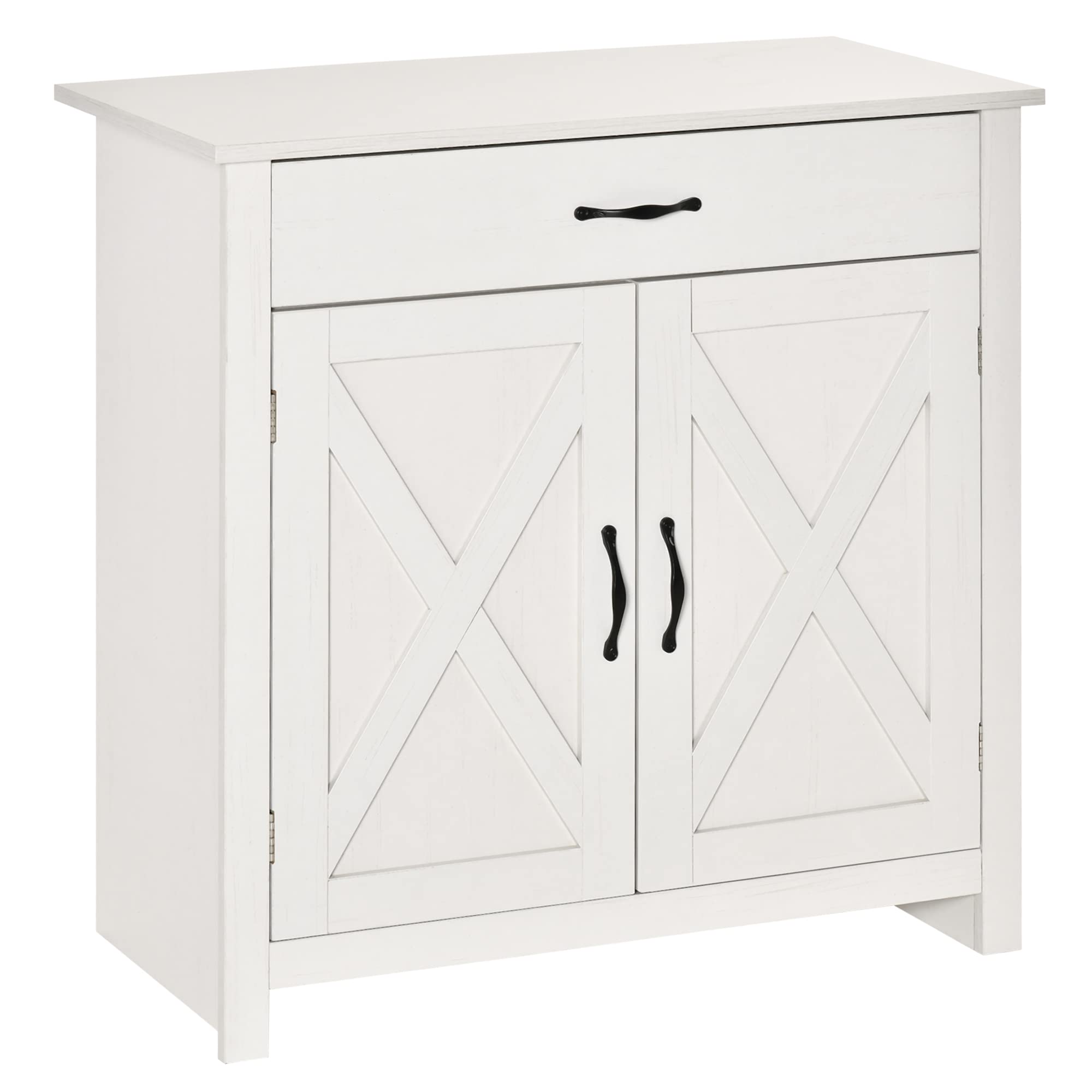 Photo 1 of (DAMGES,FOR PARTS SALE) HOMCOM Farmhouse Sideboard Buffet Cabinet, Barn Door Coffee Bar Cabinet with Drawer and Adjustable Shelf, for Living Room, Entryway, White Wash