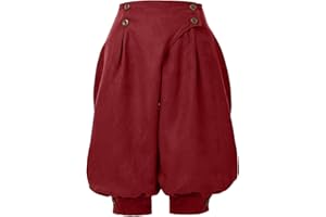 GRACEART Women's Renaissance Pants Pirate Pant Suede High Waist Double Breasted Medieval Pants