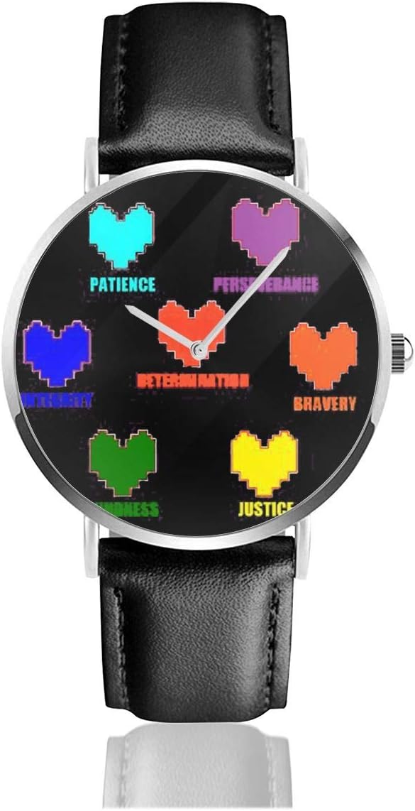 Gwendolyner Undertale Heart Unisex Ultra Thin PU Leather Band Quartz Watches,Business Dress Waterproof Casual Wrist Watches