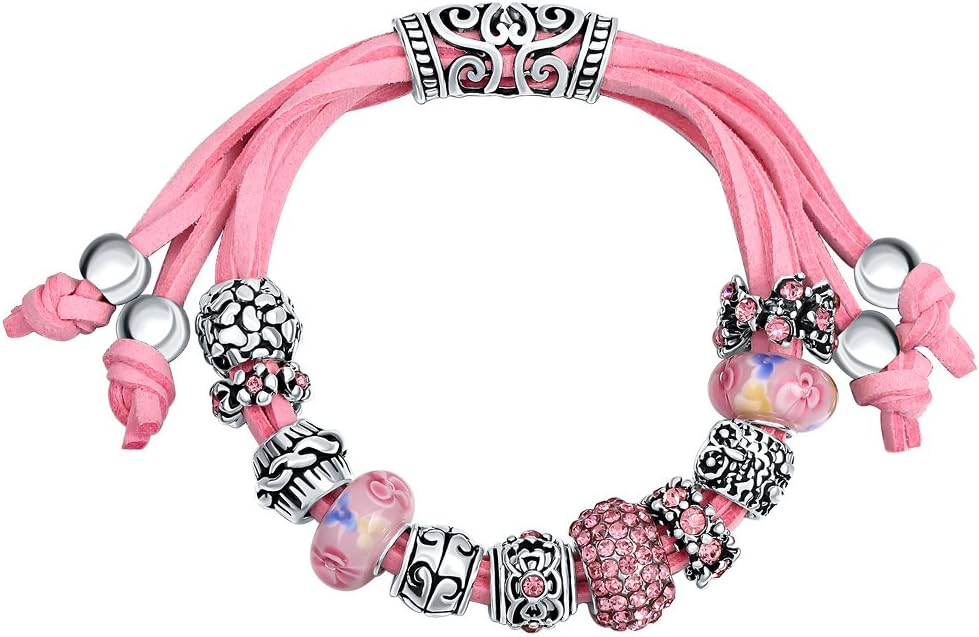 Charm Bracelet MANBARA Bracelets for Woman Bracelet for Girls Bangles Bohemia Style Ceramic Beads Gift Bag for Christmas Anniversary Valentine Birthday Blue Pink Rope Chain