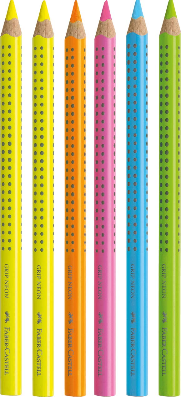 Faber-Castell - Jumbo Grip Neon Textliner Highlighter, 2 x Yellow, Green, Pink, Orange and Blue