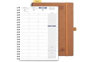 POPRUN Planner 2024-2025 Spiral Bound (8.5" x 11") Academic Year Calendar(July 2024 - July 2025) Quarter-Hourly Weekly Appointment Book, Leather Cover, Monthly Tabs, Gift Box, Sunday Start - Brown