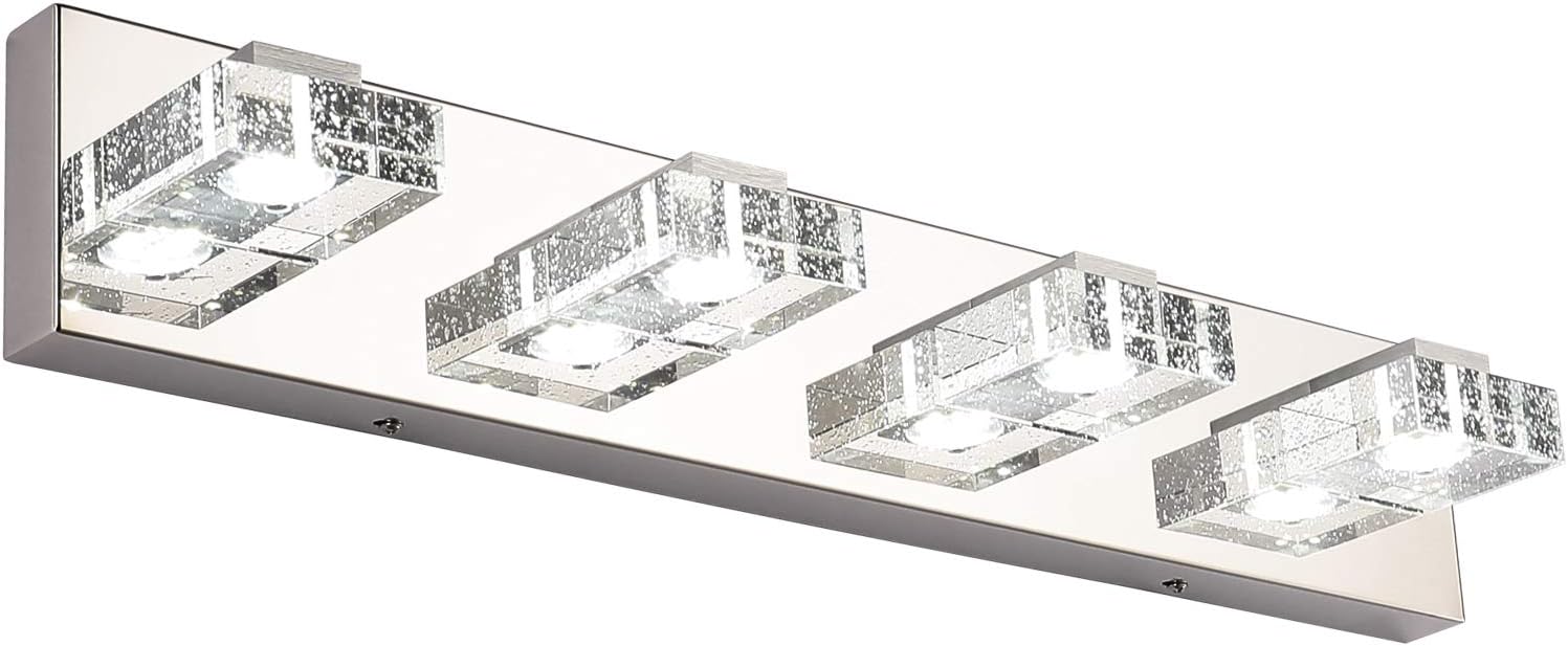 Bathroom Light, SOLFART 4 Lights Modern Glass Stainless Steel Vanity Wall Light Over Mirror LED Bathroom Lighting Fixtures - - 