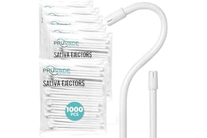 Pruvade Dental Saliva Ejectors, 1000 Pack, Soft Flexible Valve Tips, Disposable Suction Ejectors for Oral Care, Removes Water, Liquid, Debris, Dentist Equipment, White Body with White Tip