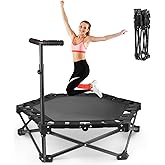 Foldable Mini Trampoline — One-Step Fold & Open, 42" Rebounder Trampoline for Adults & Kids, 450lbs Max Load, Adjustable T-Bar, Indoor & Outdoor Workout
