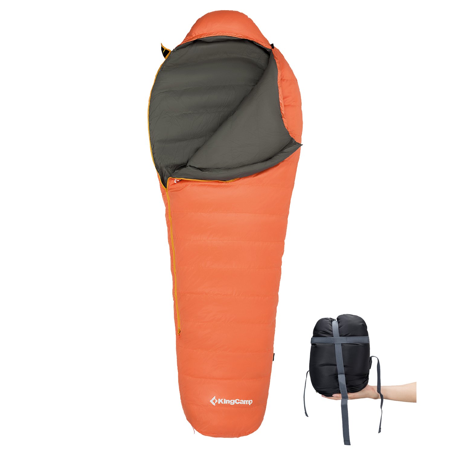 KingCamp Ultralight Mummy -10 Degree C / 14℉ Down Adult Sleeping Bag with Compression Sack Orange