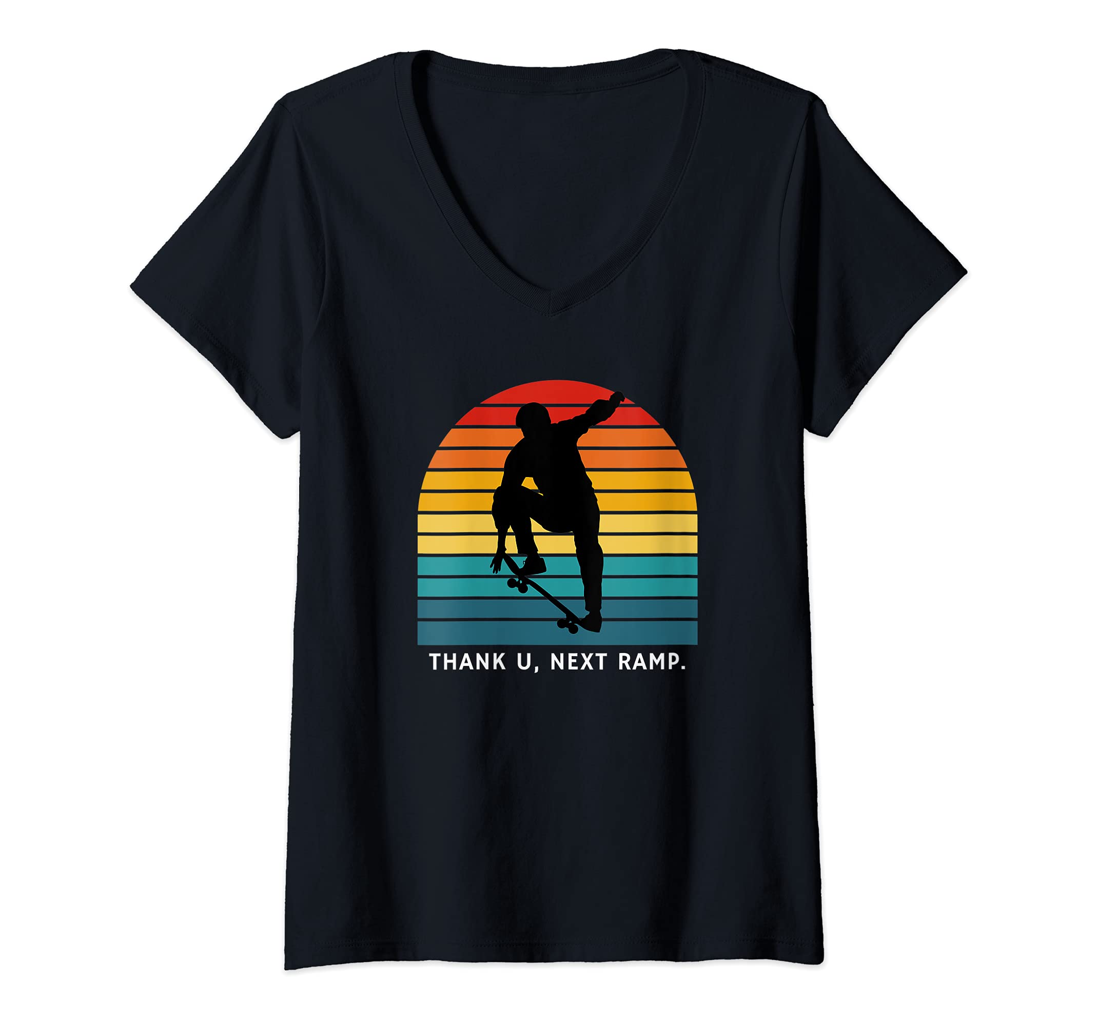 Womens Ramp Up Pro Skateboarders Retro Sunset Longboard Skateboard V-Neck T-Shirt