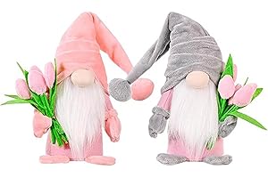 15 in Handmade Plush Gnome Figurines with Tulip Bouquet Decorations for Spring Decor, Home Classroom Office Shop, Mother's Da