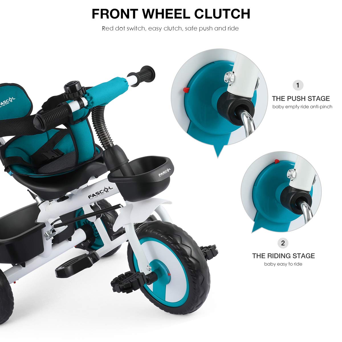 Triciclos Fascol 4 en 1 Triciclo para Bebés con Freno y Embrague de la Rueda Delantera,Reposapiés Plegable Triciclo para Niños de 12 Meses 5 Años Máxima Carga de 30KG Juguetes y juegos