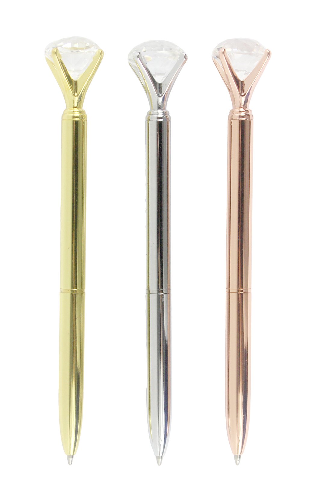 Gullor 3PCS Metal Big Crystal Diamond Retractable Ballpoint Pen