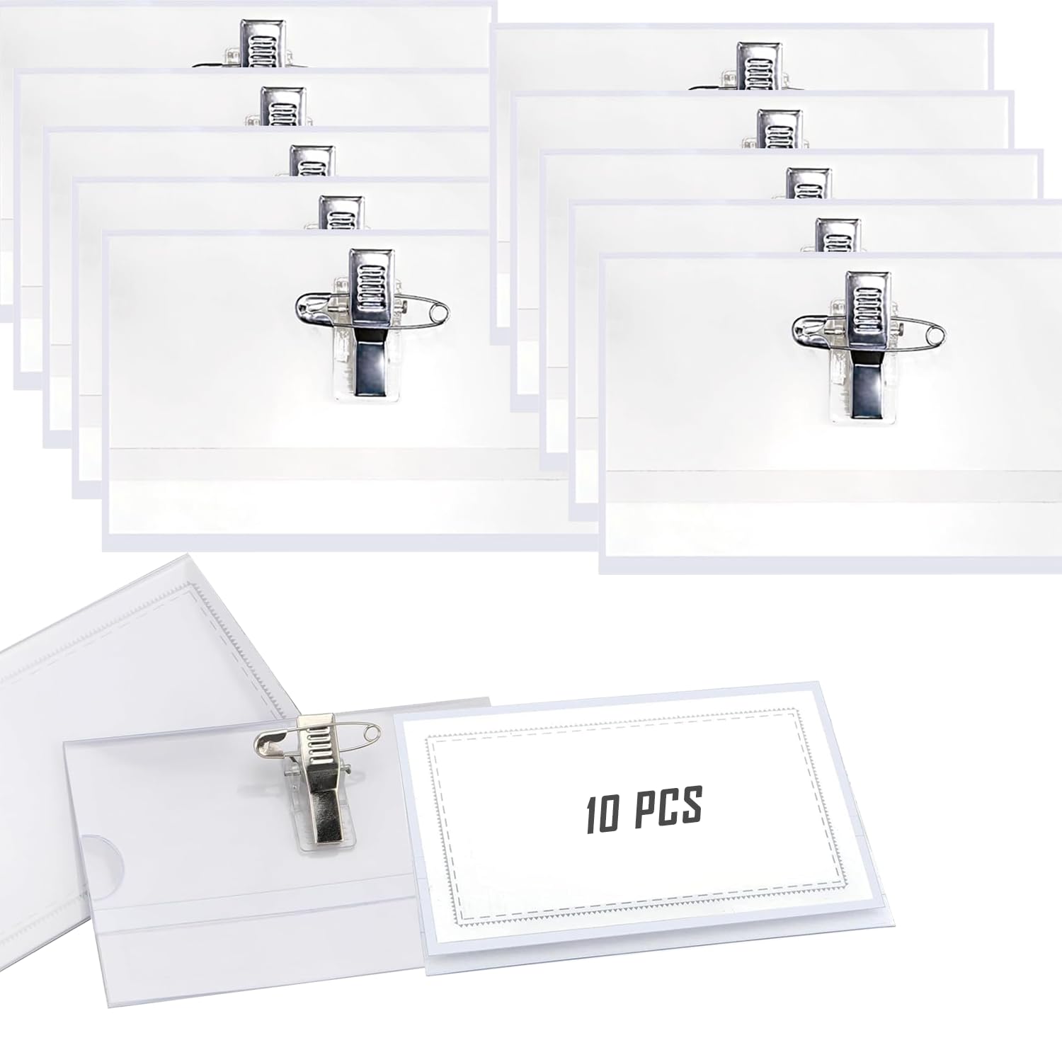 UHMC Name Badges, 10 PCS with Pins and Clips, Waterproof Name Tags Clothing Labels Badge Clips Meeting Staff Name Tags, Suitable for School Office Meeting Rooms(9 * 5.6cm)