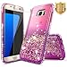 Galaxy S7 Edge Case with Screen Protector (Full Coverage 3D PET) for Girls Women Kids, NageBee Glitter Liquid Bling Floating Waterfall Sparkle Cute Case for Samsung Galaxy S7 Edge -Pink/Purple