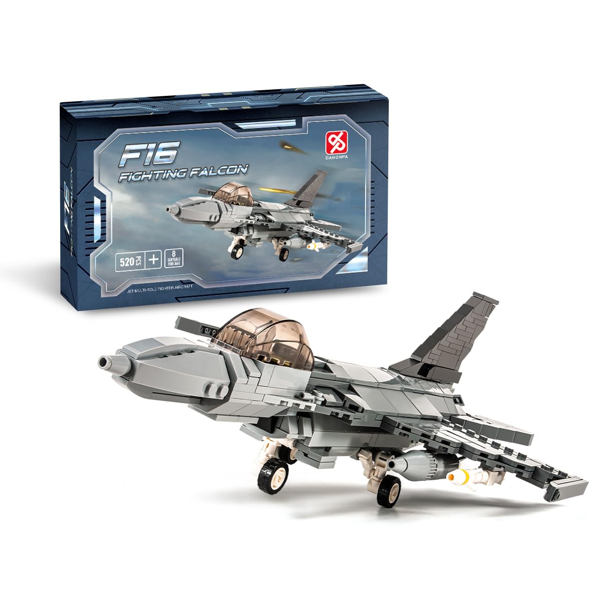 DAHONPA F-16 Fighter Falcon Building Blocks for Adults, Military Army Airplane Building Bricks Set, 521 Pieces Building Toys Gift for Kid and Adult