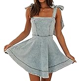 TACSTRUN Women's Summer Casual Cute Sleeveless Denim Dress Trendy Stretch Slim Sundresses Distressed Mini Jean Dress