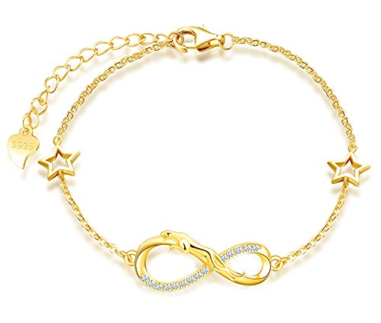 MicLee Woman's girl's Bracelet, 925 Sterling Silver bracelet, Leopard and infinity symbol bracelet, with mini hollow star, Inlaid zircon, adjustable chain, design of animal bracelet