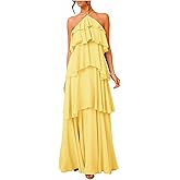 SOLY HUX Women's Sundresses Ruffle Layered Halter Flowy Maxi Dress Elegant Wedding Guest Dresses