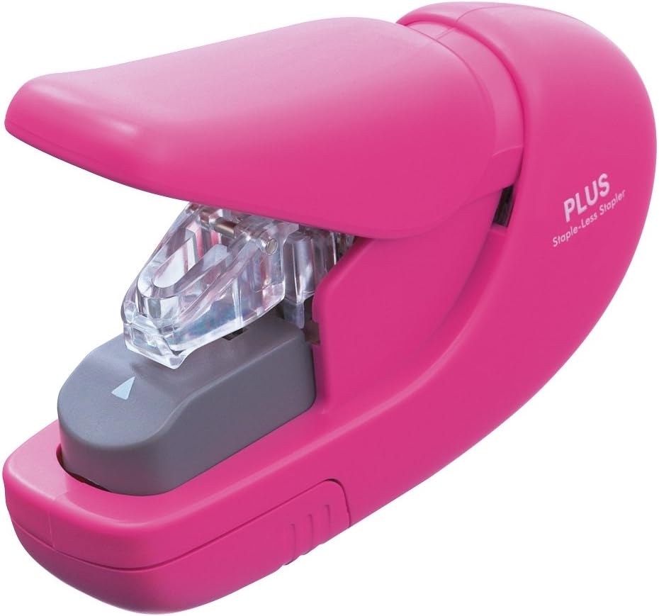 PLUS Japan, Staple-Free Stapler Pink, 5 Sheet Capacity, 1 Piece Pack (1 x 1 Stapler)
