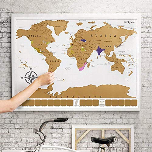 Eutuxia Scratch Off World Map Poster. Mark and Track the Places You've
Traveled by Scratching and Reveal Multiple Colors Underneath. Perfect
for Explorers & Travel Enthusiasts. [34½ x 20 Inches, 2 PK]