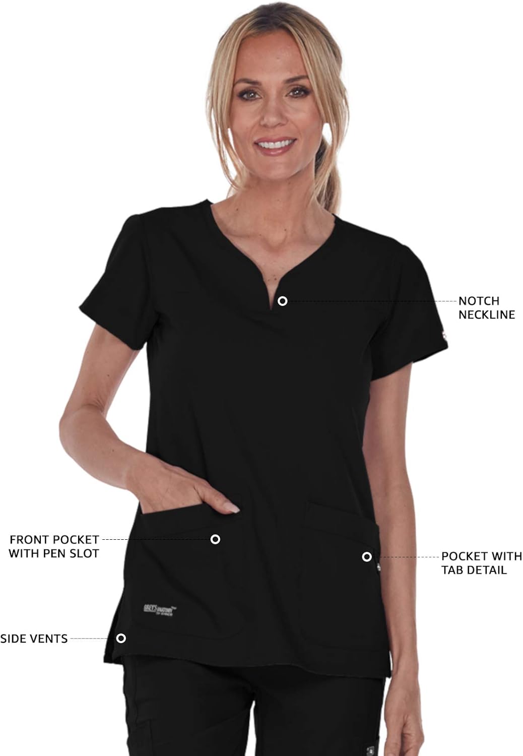 Grey's Anatomy Signature Women's 2121 Two Pocket Notch Yoke Neck Scrub Top: Clothing