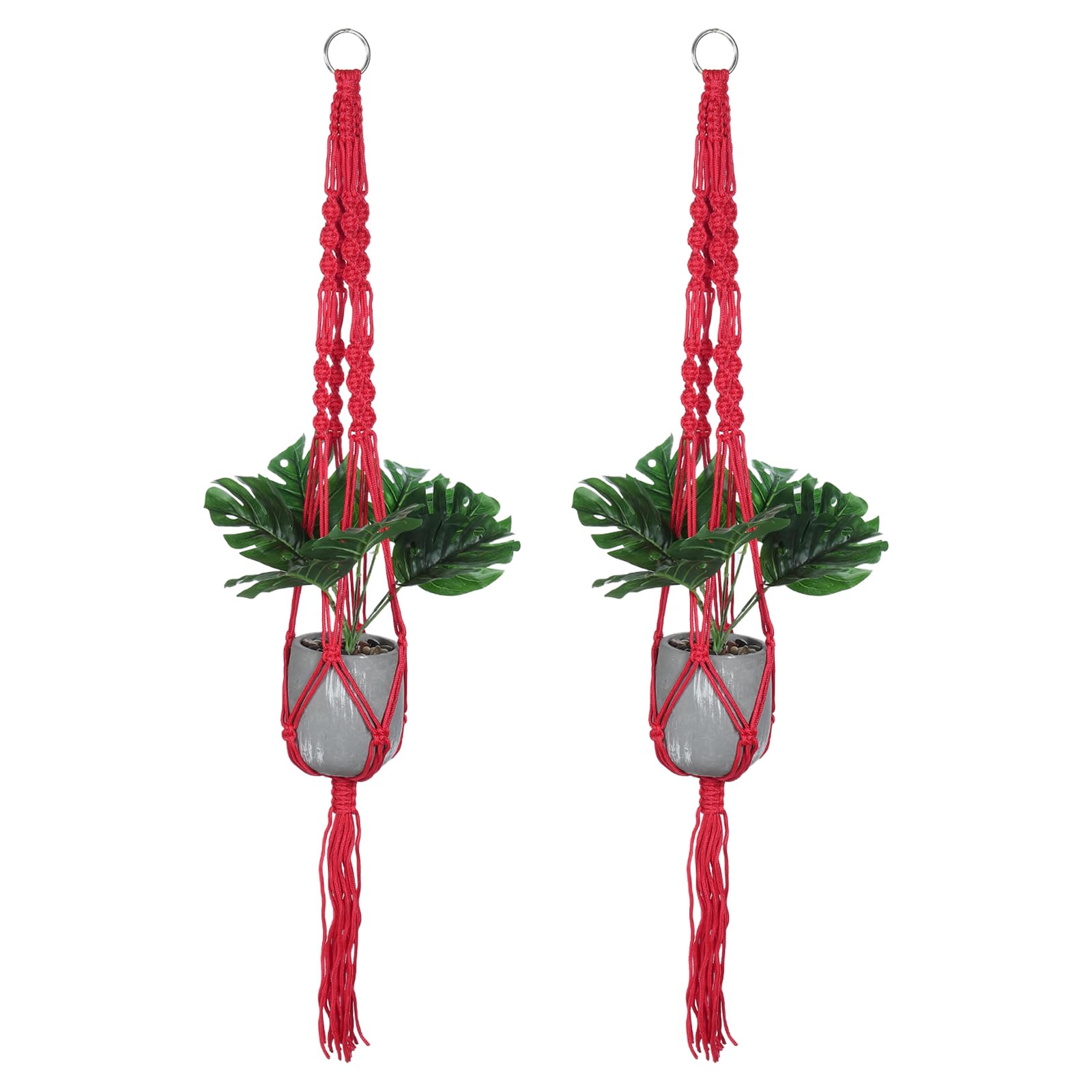 PATIKIL Macrame Plant Hangers Indoors, 2 Pack Hanging Plant Shelf Planter Basket Nylon Rope for Home Decor Hanging Wall Ceiling Window, Red