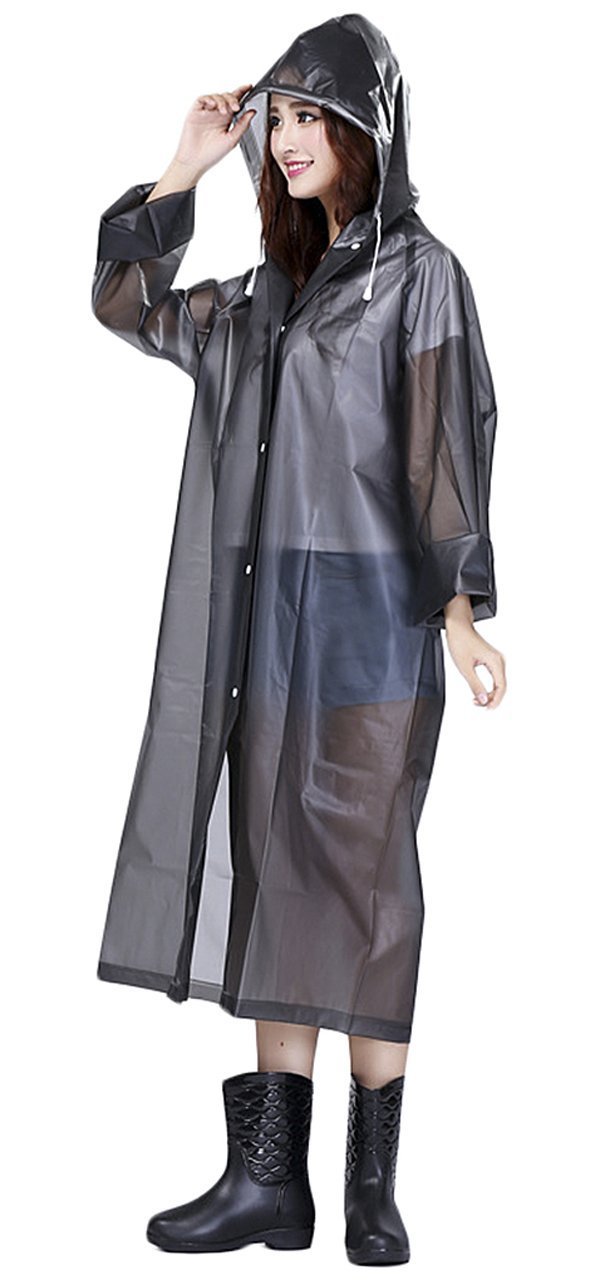BXT Rain Mac,Womens Girls Portable Translucent Hooded Long Riancoat with Long Sleeves Reuseable Emergency Showerproof Rain Jacket Mac for Travel Walking Cycling Motorbiking