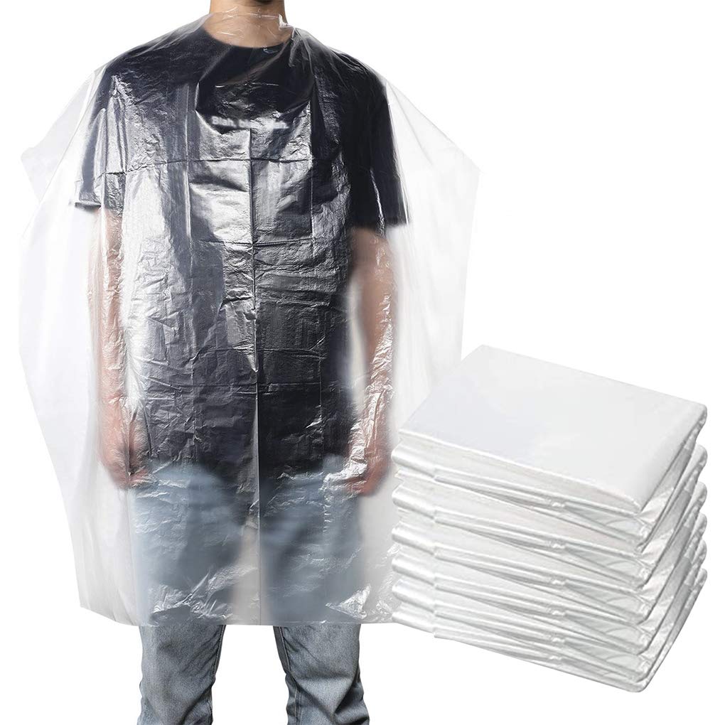 JIAHG 100PCS Disposable Hairdressing Capes - Adult & Kids Salon Hair Cutting Gowns - Barber & Hairdressing Cape - Waterproof Plastic Shawl - Haircut Apron for Styling, Cutting, Coloring