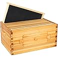BeeCastle 8 Frame Deep Bee Hive Box, Langstroth Beehive Box Dipped in 100% Natural Beeswax, with Beehive Frames and Beeswaxed Foundations (Unassembled)