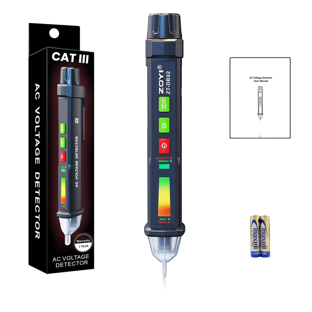 ZOYI ZT-DB02 Voltage Tester Pen, NCV Inductive Head, Dual Range 12V–48V/1000V Sensitivity Adjustment, AC Electrical Mains Tester, Wire Breakpoint Finder, Flashlight, Waterproof, Alarm