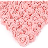 INSUNSIX Artificial Rose Flower Heads, 200 PCS Peach Foam Roses for Crafts 1.97in Real Looking Fake Roses for DIY Wedding Party Baby Shower Home Decoration(Peach)