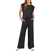 ANRABESS Women 2 Piece Outfits Tank Top & Palazzo Pants 2026 Summer Lounge Matching Sets Travel Vacation Beach Clothing