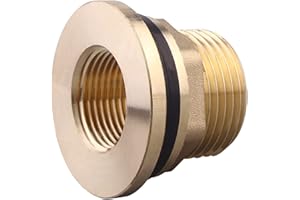 GOVALVE Brass Bulkhead Fitting - 3/4" NPT Female x 1" Straight Male Thread Water Tank Connector with 2 Rubber Rings for Water Tower Tank Barrels (pack of 1)