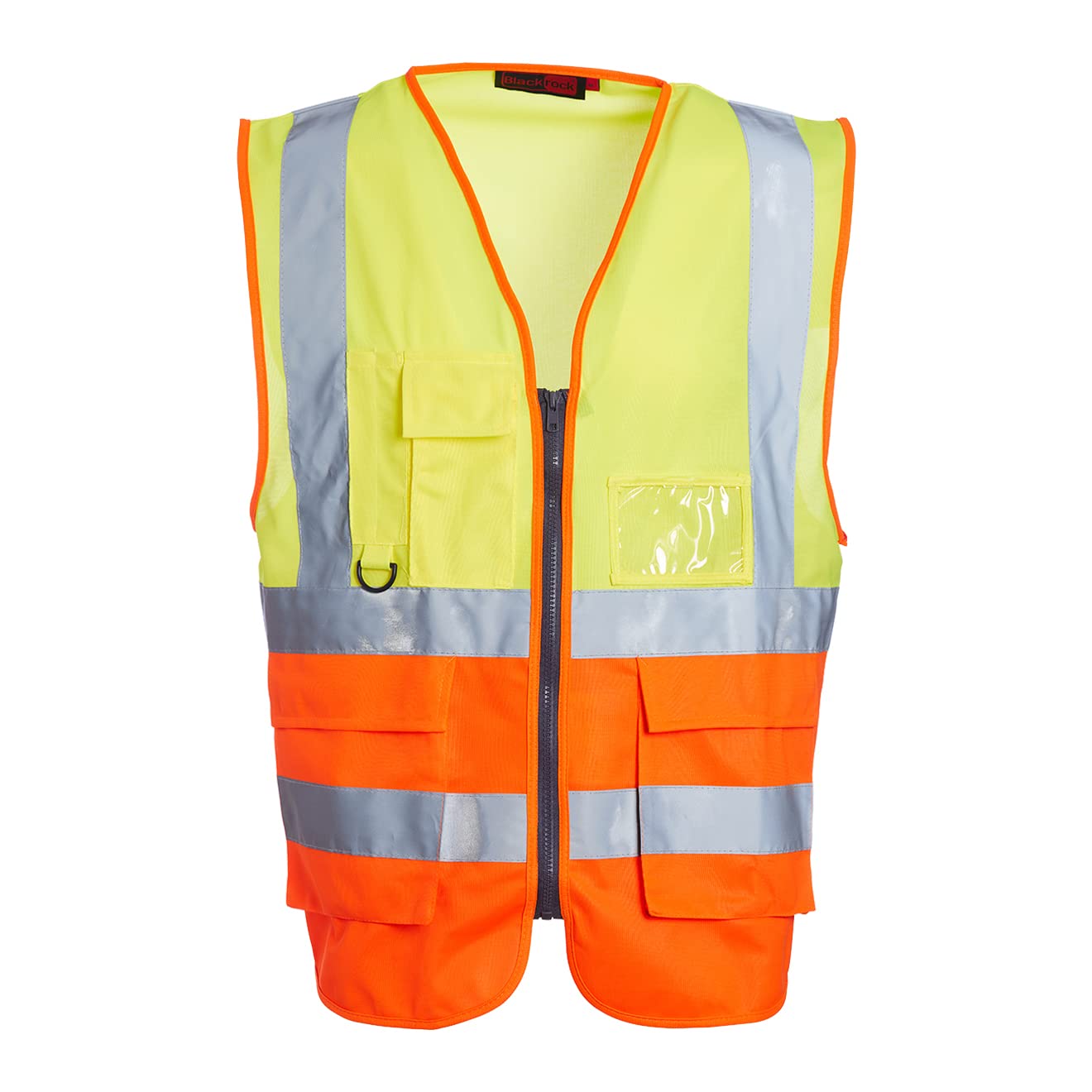 Blackrock Yellow & Orange Premium Hi Vis Vest With Pockets, ID Pouch & Key Loop, Mens Womens Reflective High Vis Vests With Secure Zip, Safety Vest Security Clothing, Fully EN Certified - Size Large — image 1