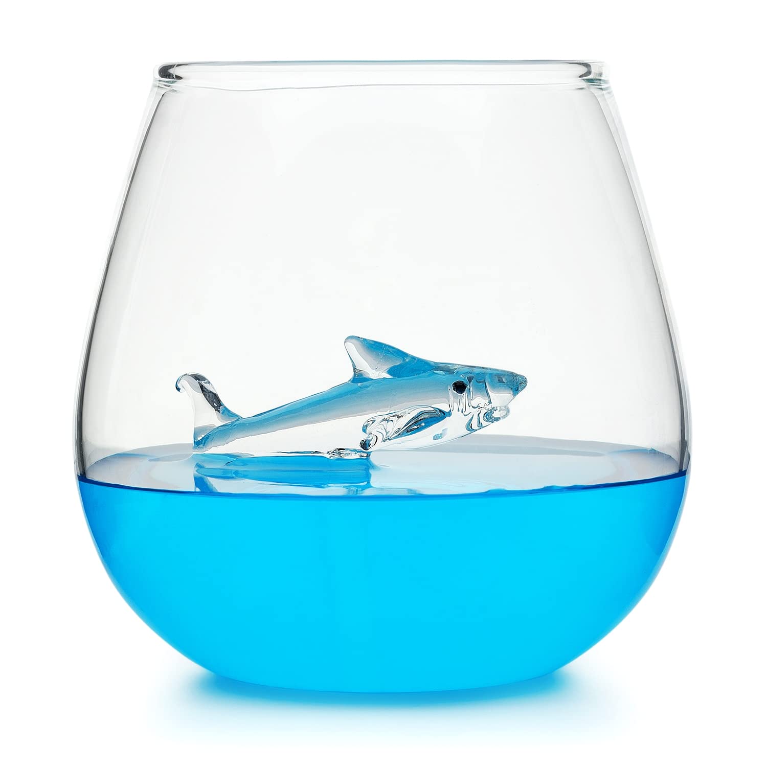 CKB LTD Shark in a Glass Tumbler 500ml Large - Ideal for Water Whisky Orange Juices - Unique Single Novelty Drinking Glass 1pc