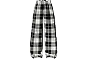 Floerns Girl's Plaid Print Straight Wide Leg Track Pants Elastic Waist Y2k Trousers